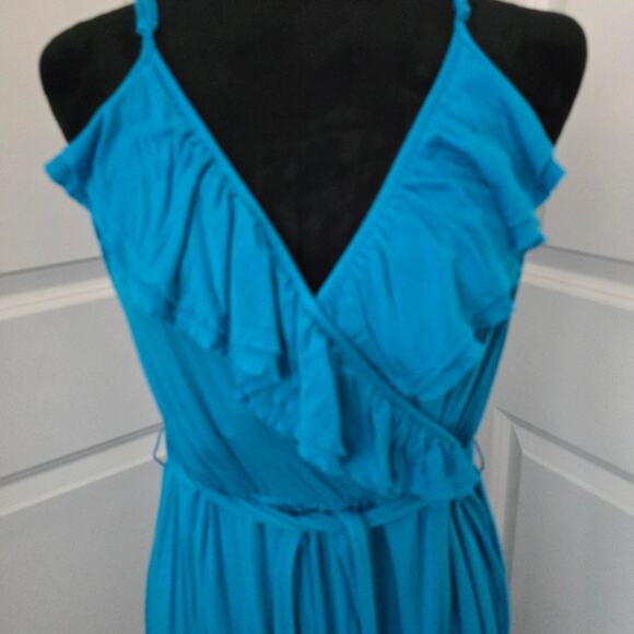 Women's A.N.A Azul Adjustable Strap Plunge V-Neck Ruffle Long Maxi Dress Size M - Picture 2 of 7